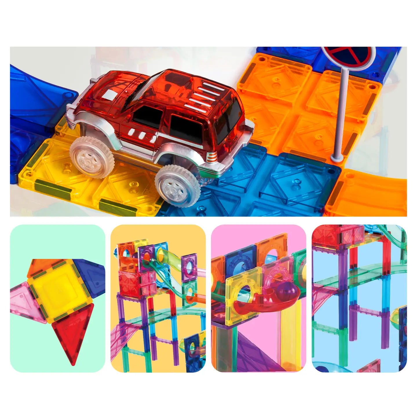 PicassoTiles 108pc Magnetic Marble Run & Racing Track Set