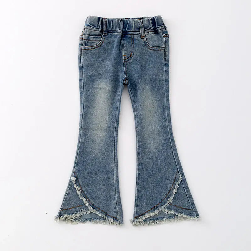 Girls Spring Light Blue Denim Jean Bell Pant