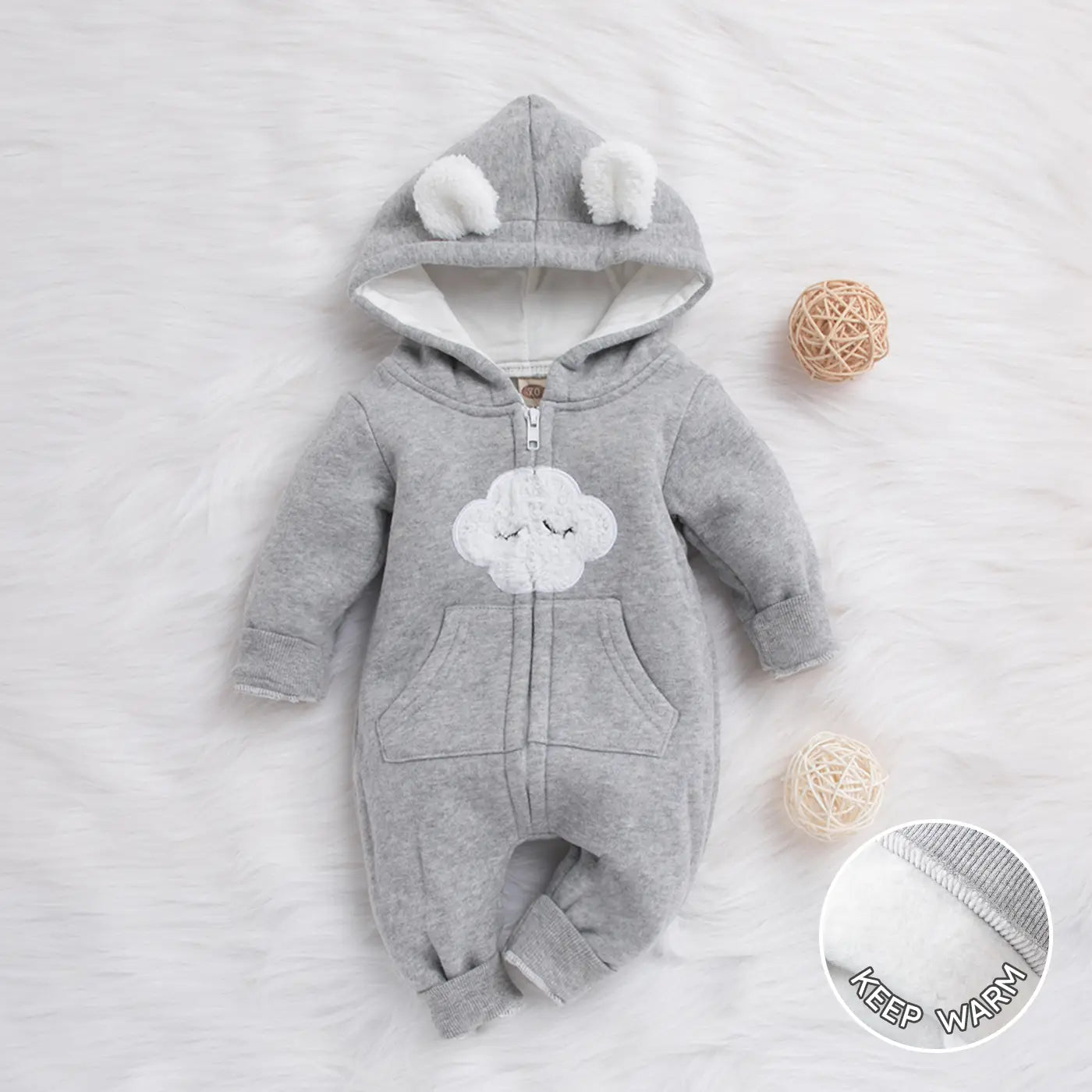 Baby Boy/Girl Cloud Design Hooded Zipper Jumpsuit