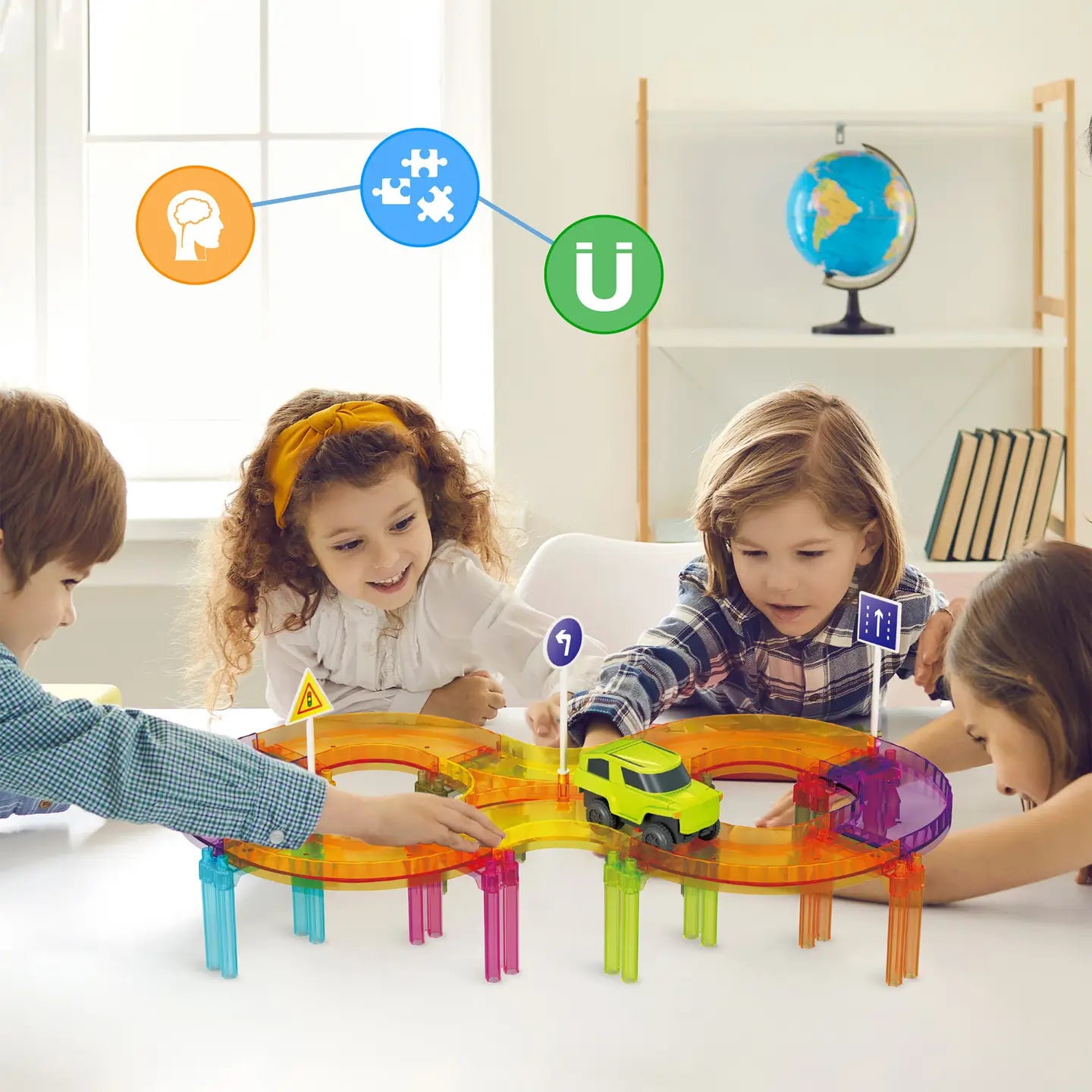 PicassoTiles 40pc Travel Size Magnetic Tile Race Track Set