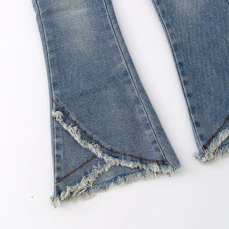 Girls Spring Light Blue Denim Jean Bell Pant