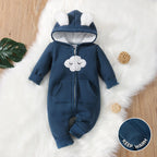 Baby Boy/Girl Cloud Design Hooded Zipper Jumpsuit Royal Blue