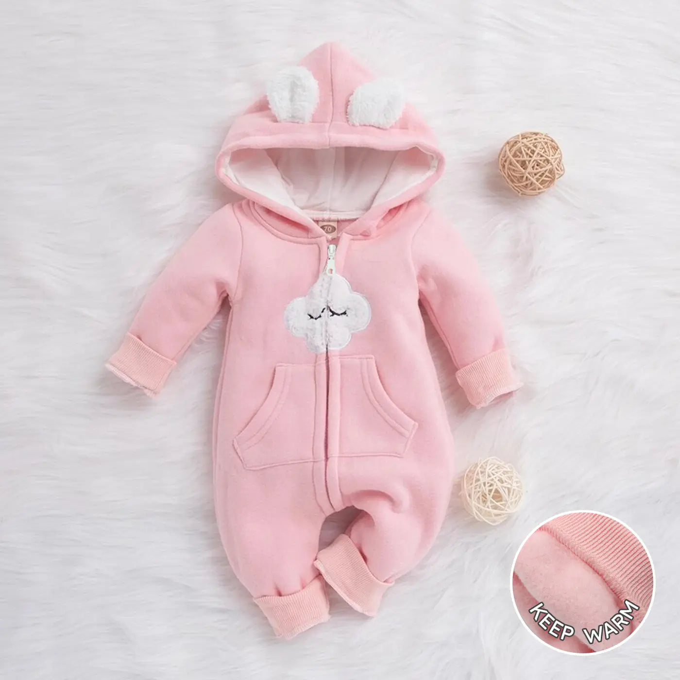 Baby Boy/Girl Cloud Design Hooded Zipper Jumpsuit Pink