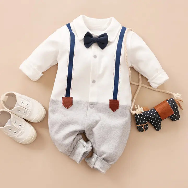 Baby Boy’s White Faux-Two “Grace” Jumpsuit (Loose Fit) White