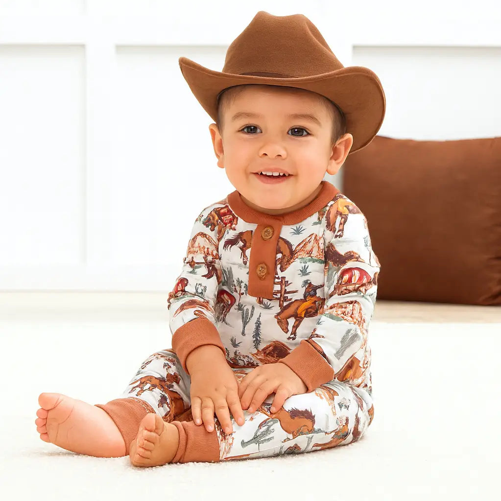 Cowboy Henley Baby Romper – Bamboo Western Spirit