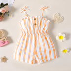 Toddler Girl Bowknot Stripe/Floral Print/Orange Cami Romper orangewhite
