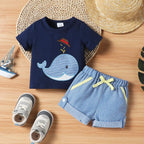 Whale Embroidery Cotton 2-Piece Set for Baby Boys 18-24 Months Dark Blue
