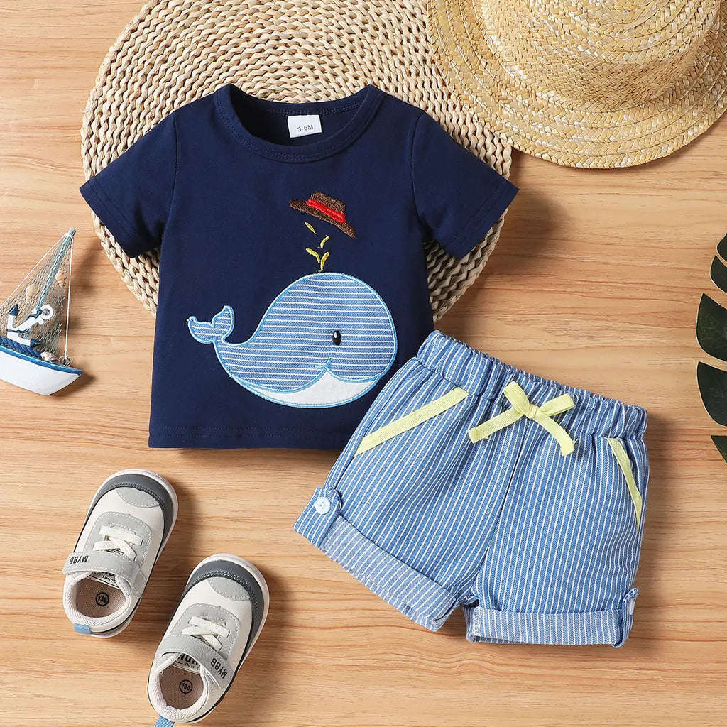 Whale Embroidery Cotton 2-Piece Set for Baby Boys 18-24 Months Dark Blue