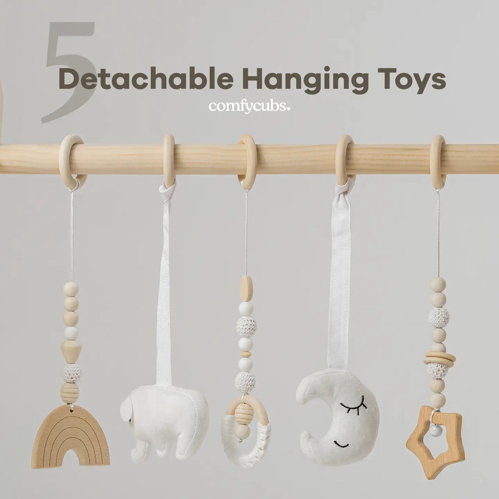 Foldable Baby Play Gym with 5 Hanging Toys by Comfy Cubs Blush