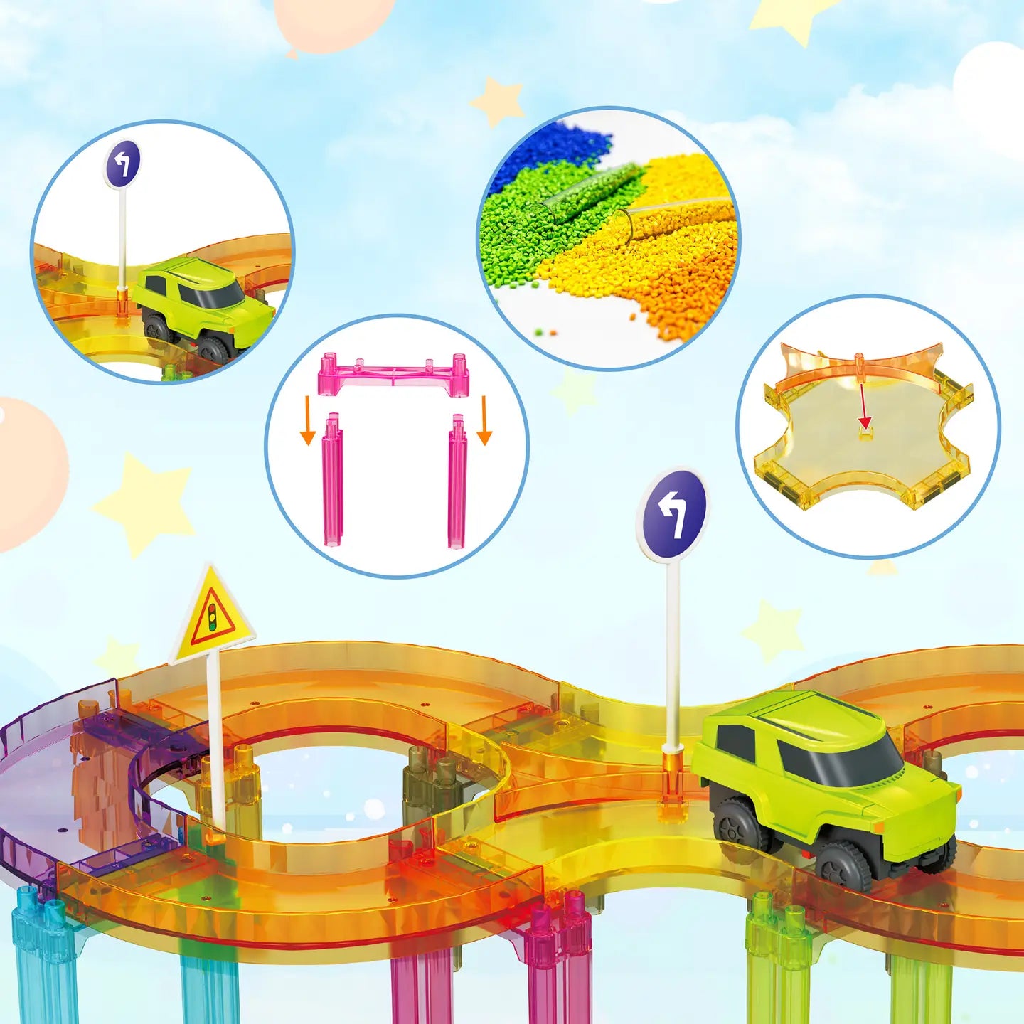 PicassoTiles 40pc Travel Size Magnetic Tile Race Track Set