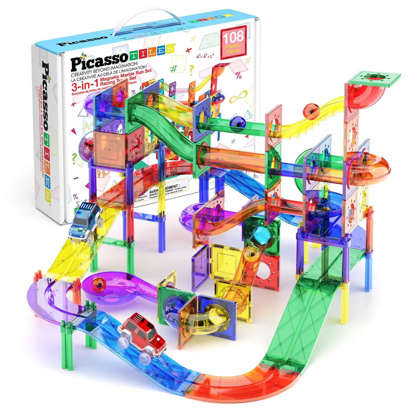 PicassoTiles 108pc Magnetic Marble Run & Racing Track Set